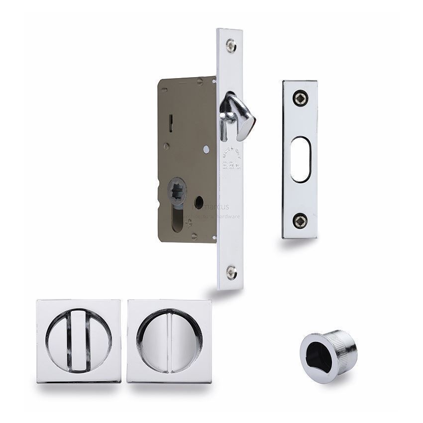 Sliding Lock with Square Privacy Turns In Polished Chrome Plate - SQ2308-40-PC