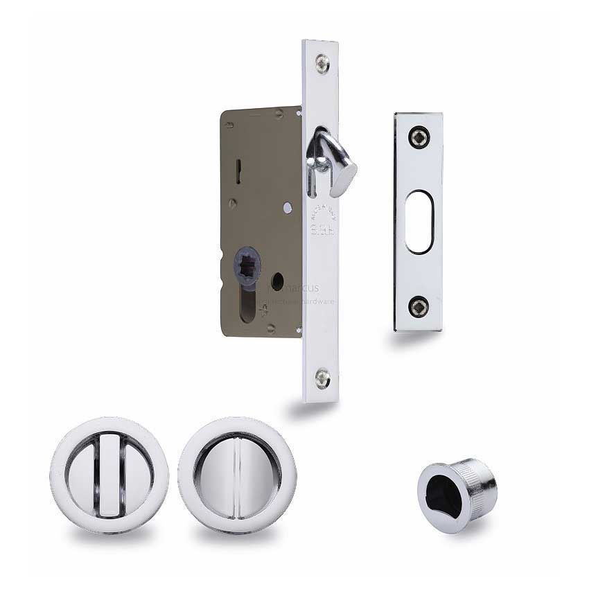 Sliding Lock with Round Privacy Turns In Satin Nickel Finish - RD2308-40-SN