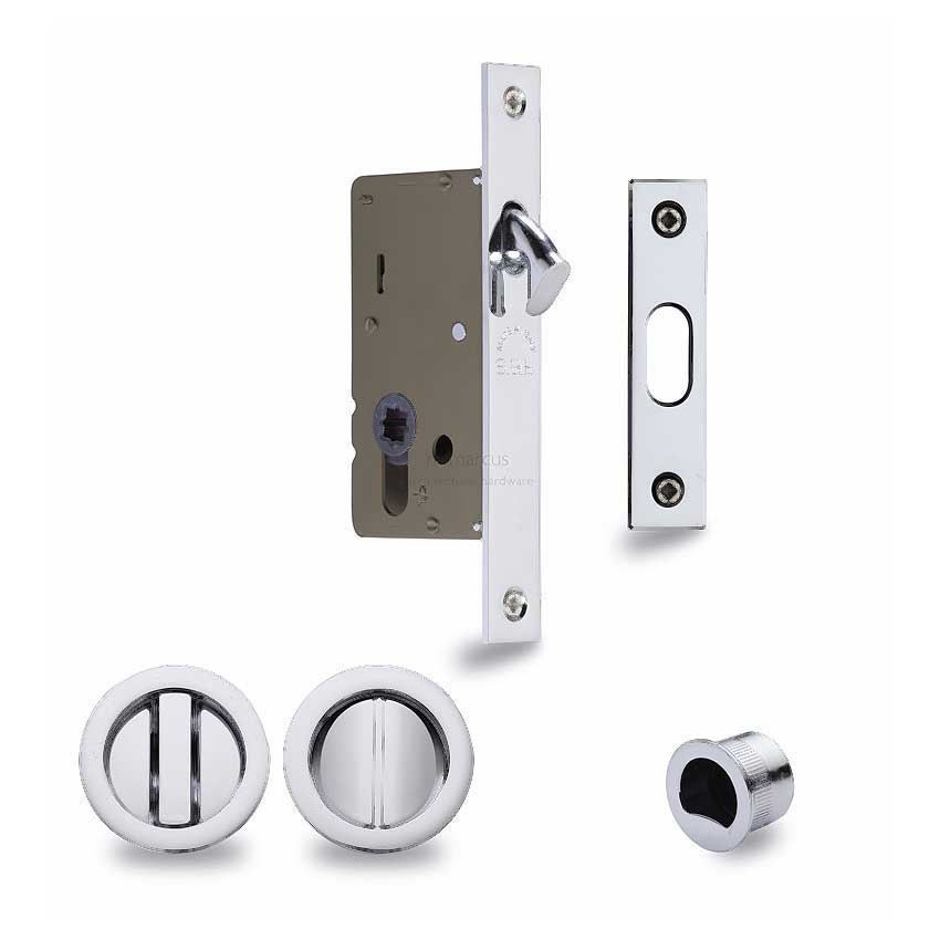 Sliding Lock with Round Privacy Turns In Polished Chrome Finish - RD2308-40-PC