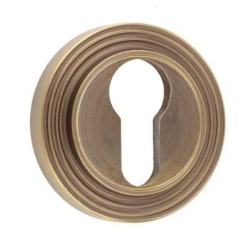Burlington Euro Profile Escutcheon with a Reeded Rose - Antique Brass- BUR61AB BUR74AB Burlington Euro Profile Escutcheon with a Reeded Rose - Antique Brass- BUR61AB BUR74AB