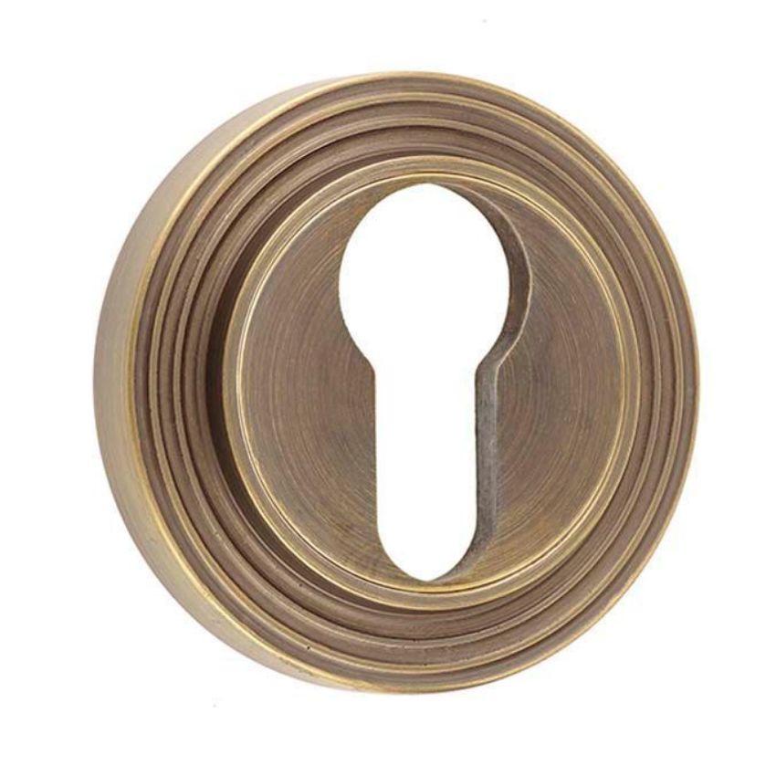 Burlington Euro Profile Escutcheon with a Reeded Rose - Antique Brass- BUR61AB BUR74AB