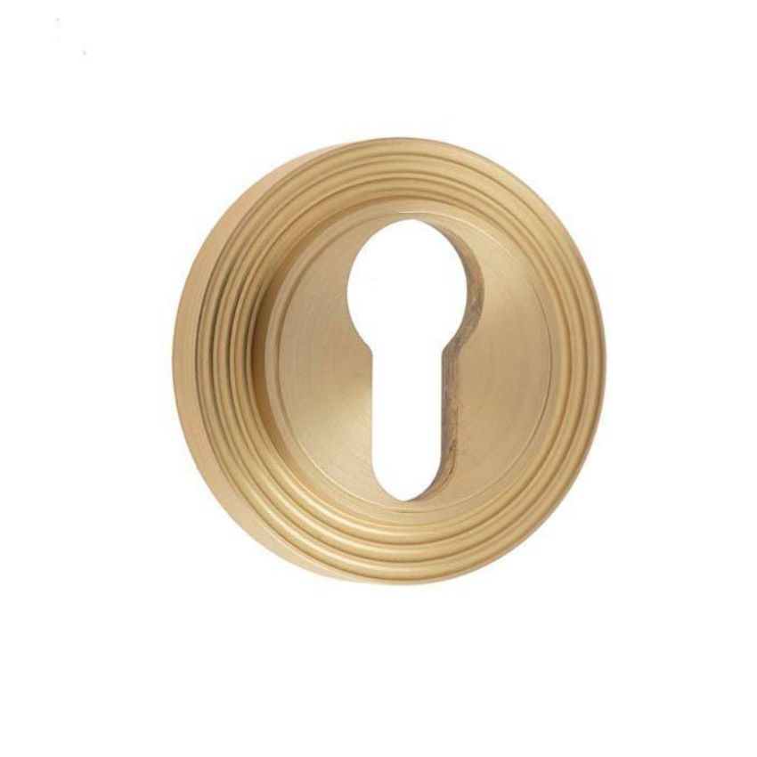 Burlington Euro Profile Escutcheon with a Reeded Rose - Satin Brass - BUR61SB BUR74SB