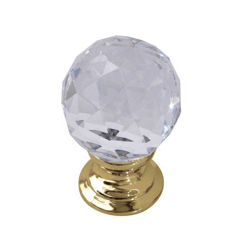 Faceted Glass Cupboard Knob- Polished Brass- JH1155-PB
