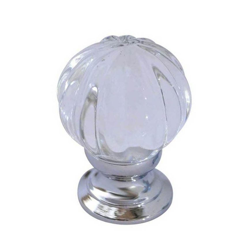 Pumpkin Clear Glass Cupboard Knob- Polished Chrome- JH1152-PC