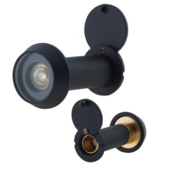 Jedo Black 200 Degree Doorviewer with Intumescent Strip- JV944BL  Jedo Black 200 Degree Doorviewer with Intumescent Strip- JV944BL