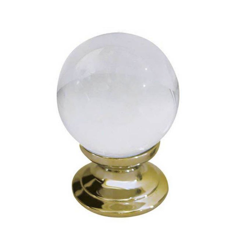 Round Clear Glass Cupboard Knob- Polished Brass- JH1151-PB