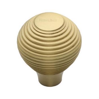 Reeded Cabinet Knob in a Satin Brass Finish - V974-SB  Reeded Cabinet Knob in a Satin Brass Finish - V974-SB