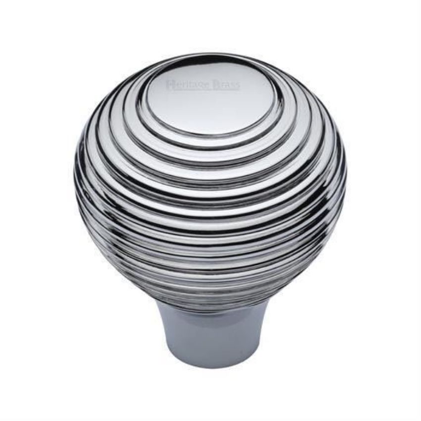 Reeded Cabinet Knob in a Polished Chrome Finish - V974-PC 