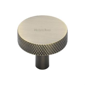 Disc Knurled Design Cabinet Knob in Antique Brass Finish - C3884-AT Disc Knurled Design Cabinet Knob in Antique Brass Finish - C3884-AT