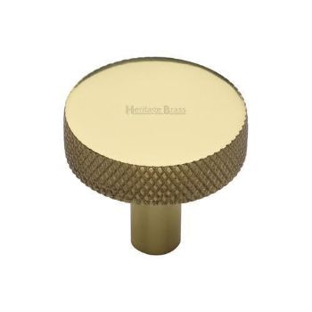 Disc Knurled Design Cabinet Knob in Polished Brass Finish - C3884-PB  Disc Knurled Design Cabinet Knob in Polished Brass Finish - C3884-PB