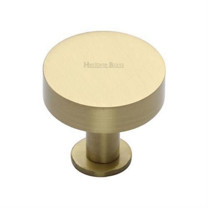 Disc Design Cabinet Knob on a Base in Satin Brass Finish - C3885-SB