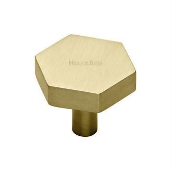 Hexagon Cabinet Knob in Satin Brass Finish - C4344-SB Hexagon Cabinet Knob in Satin Brass Finish - C4344-SB