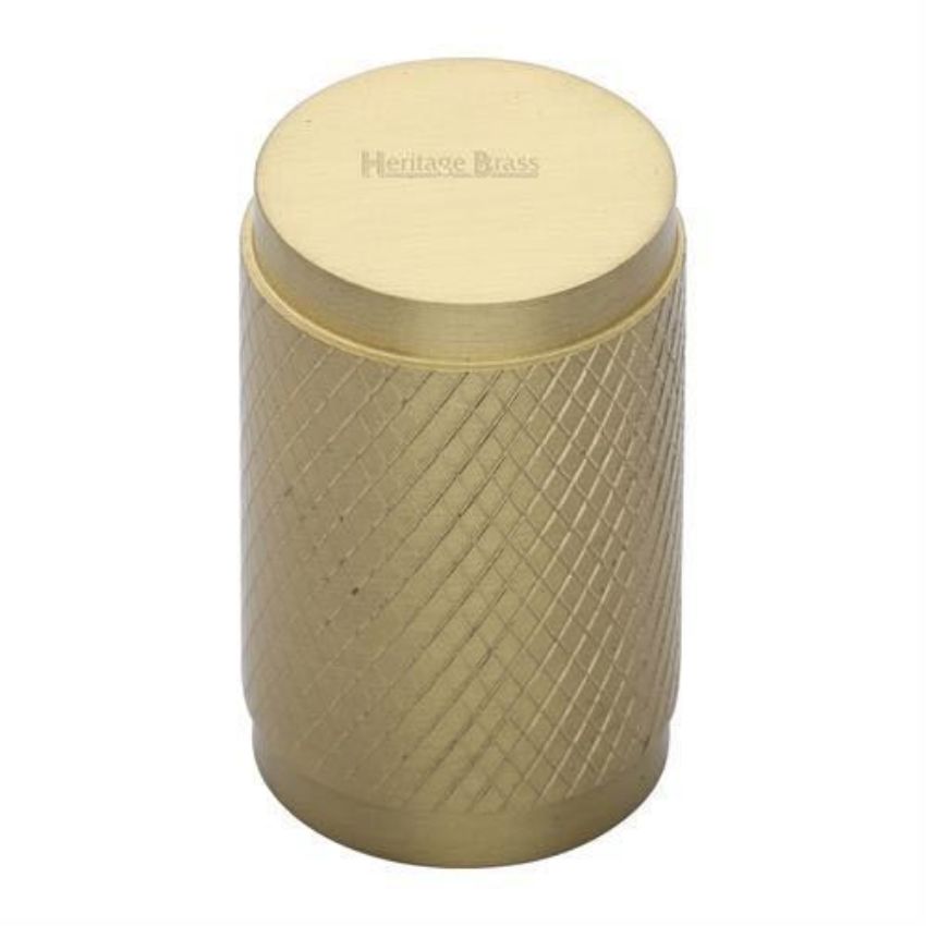 Cylindrical Knurled Cabinet Knob in Satin Brass Finish - C3840-SB