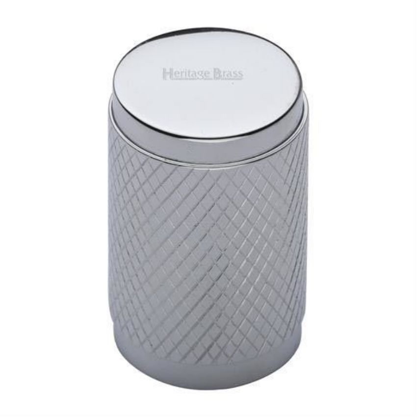 Cylindrical Knurled Cabinet Knob in Polished Chrome Finish - C3840-PC 