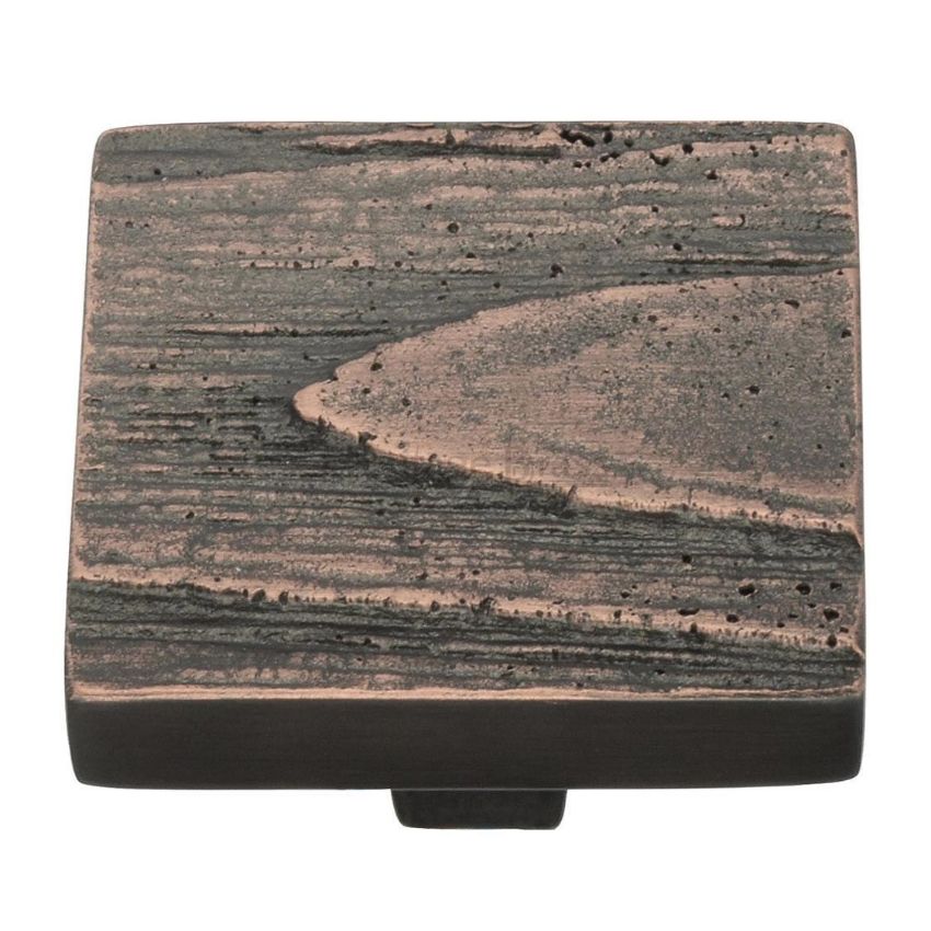 Square Pine Cabinet Knob in an Aged Copper Finish- C3664-AC 