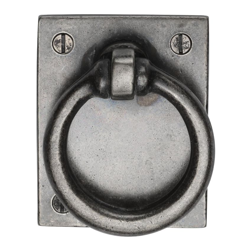 White Bronze Cabinet Ring Drop Pull on a Plate - WM6367