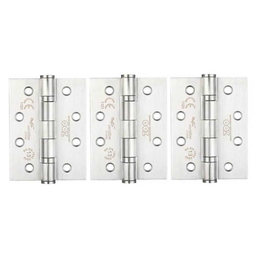 4" (102mm) Grade 13 Satin Stainless Steel Fire Door Hinges - ZHSS243S3