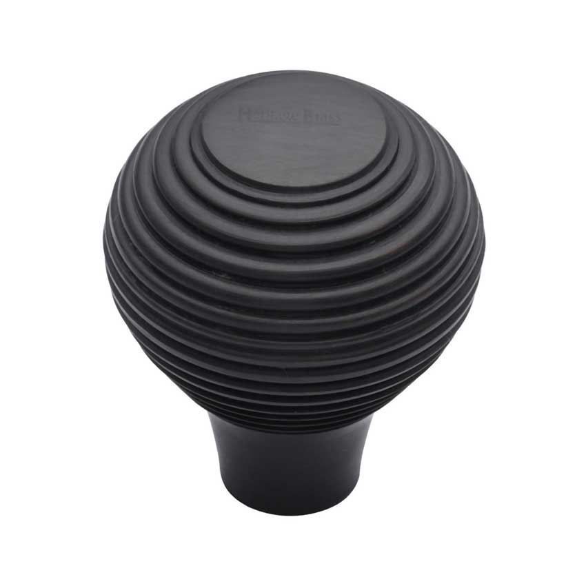 Reeded Cabinet Knob in a Matt Black Finish - V974-BKMT