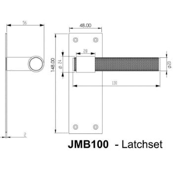 Nero T-Bar Lever on Backplate in Matt Black - JMB100_TECH DWG