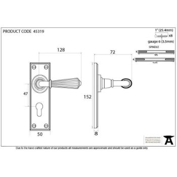 Hinton EURO Lock Handle in Polished Chrome - 45319_TECH DWG