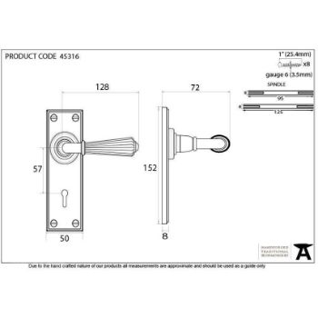 Hinton Lock Handle in Polished Chrome - 45316_TECH DWG