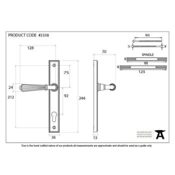 Hinton EURO Slim-line Sprung Espag Handle in Polished Bronze - 45338_TECH DWG