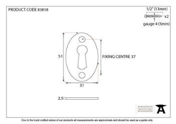 Period Oval Escutcheon in Aged Brass - 83818_TECH DWG