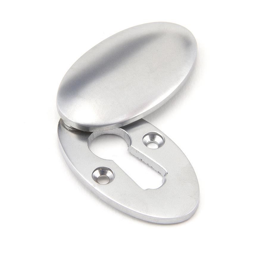 Period Oval Escutcheon and Cover in Satin Chrome - 91993