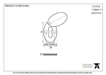 Period Oval Escutcheon and Cover in Polished Bronze - 91992_TECH DWG
