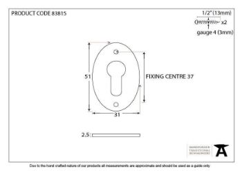 Period Oval EURO Escutcheon in Polished Brass - 83815_TECH DWG