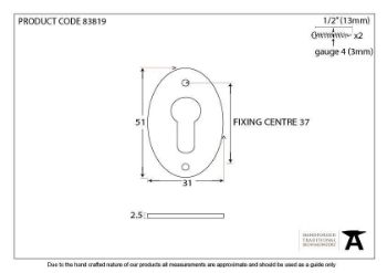 Period Oval EURO Escutcheon in Aged Brass - 83819_TECH DWG