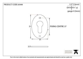 Period Oval EURO Escutcheon in Aged Bronze - 83949_TECH DWG