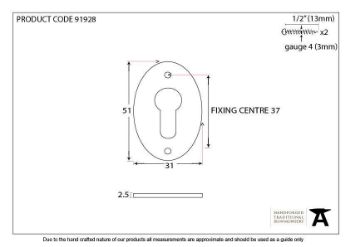 Period Oval EURO Escutcheon in Polished Bronze - 91928_TECH DWG