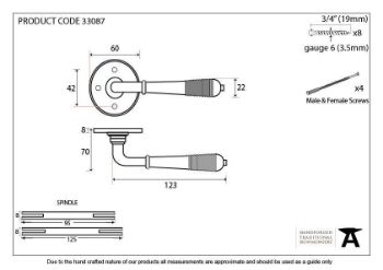 Reeded Lever on Rose in Aged Brass - 33087_TECH DWG