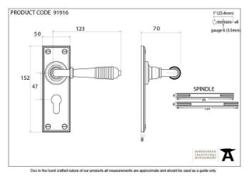Reeded EURO Lock Handle in Polished Bronze - 91916_TECH DWG