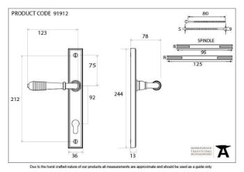 Reeded Slimline Sprung Lever Espag Lock Set in Polished Bronze - 91912_TECH DWG