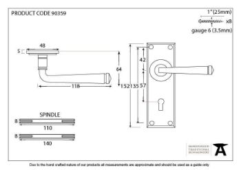 Period Avon Lock Handle in Polished Chrome - 90359_TECH DWG