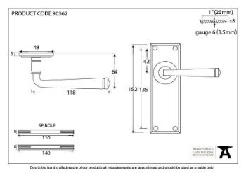 Period Avon Latch Handle in Aged Brass - 90362_TECH DWG