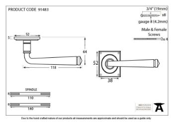 Avon Door Handle (Sprung) - 91483_TECH DWG