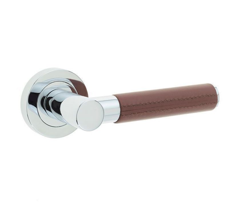 Paja Brown Leather Handle on a Rose- Polished Chrome- JV4006PC