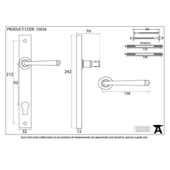 Avon Slimline Espag Sprung Lock Set in Pewter - 33034_TECH DWG