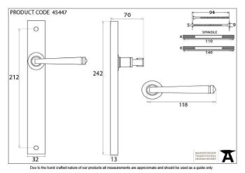 Avon Slimline Espag Sprung Lever Latch Set in Pewter - 45447_TECH DWG