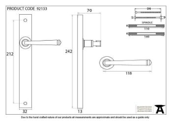 Avon Slimline Espag Sprung Lever Latch Set in Black - 92133_TECH DWG