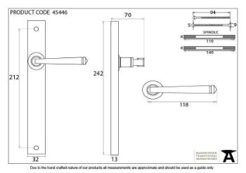 Avon Slimline Espag Sprung Lever Latch Set in Pewter - 45446_TECH DWG