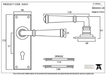 Regency Lock Handle in Black finish - 92057_TECH DWG