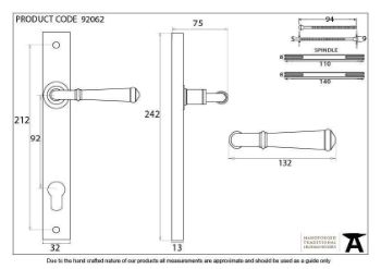 Regency Sprung Slimline Lever Lock Set in Pewter - 92062_TECH DWG