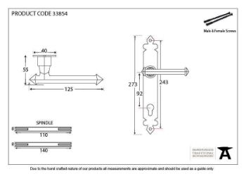 Tudor Door Handle Espag. Lock Set in Beeswax Finish - 33854_TECH DWG