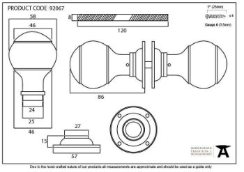 Regency Mortice/Rim Door Knob Set in Beeswax for External Use - 92067_TECH DWG
