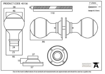 Regency Mortice/Rim Door Knob Set in Pewter - 45156_TECH DWG