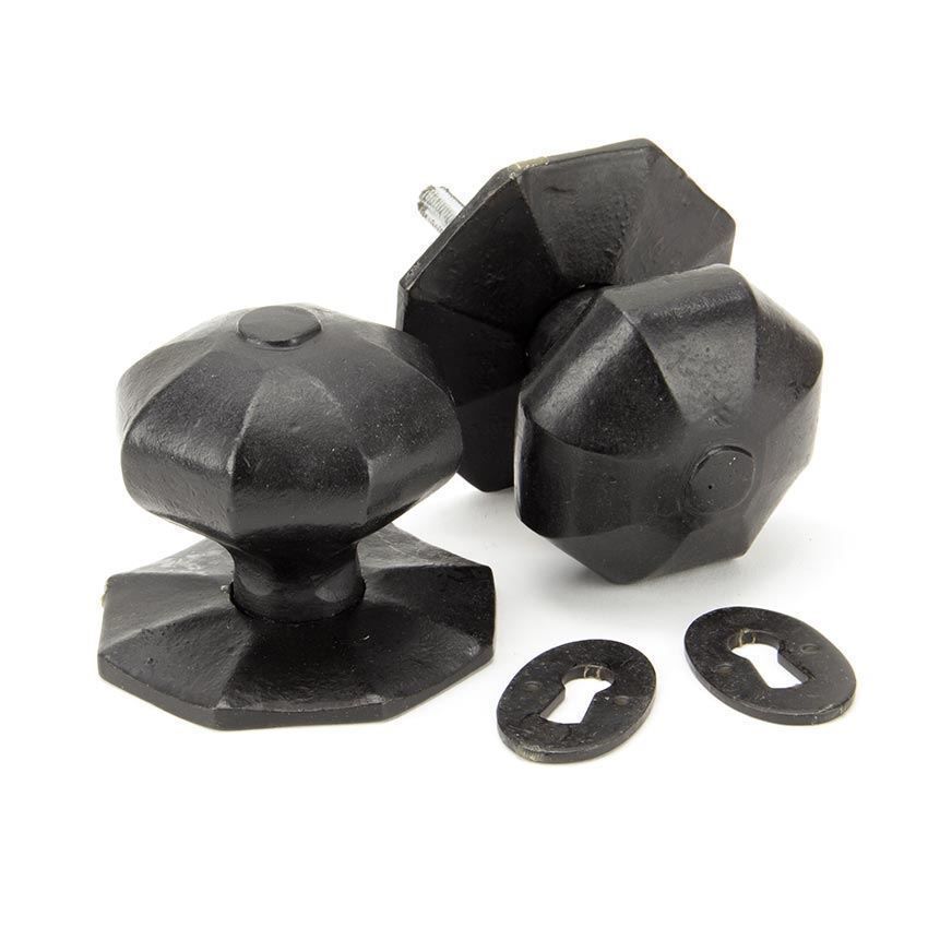 Large Octagonal Oval Mortice/Rim Door Knob Set in Beeswax for External Use - 91499